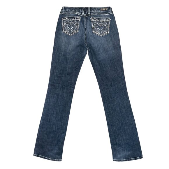 Wrangler Rock 47 Bootcut Jeans Juniors 9 36 Embroidered Low Rise Blue Rhinestone - Picture 5 of 8